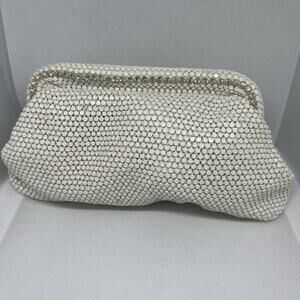 Vintage White Clutch Purse, Lamared, Made In USA, Elegant Shimmer And Rhinestone